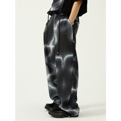 Black Printed Tie-Dyed Mens Straight Leg Casual Pants Men Clothing 2021 Summer Fashion Trendy Brand Loose Man Leisure Trousers