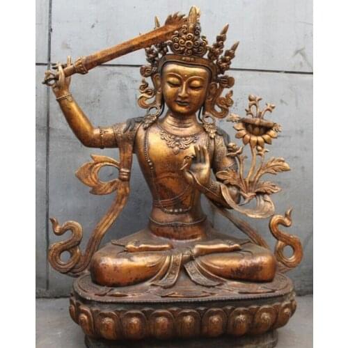 Fast shipping USPS to USA S2137 39"Tibet Buddhism Religion Spirituality Bronze Gilt Manjushri Buddha Statue