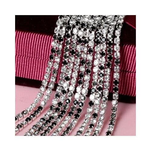 5yard/piece Mix Black color Glass Crystal sew on rhinestones Chain silvery bottom Diy Clothing accessories SIJISHUIZUAN