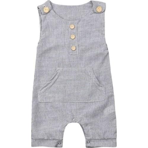 Newborn Baby Boy Girl Outfit Clothes Romper Tops Sleeveless Summer Button Style Striped Printed Jumpsuit Shorts Pants One-Piece
