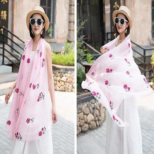 Women Shawls Korean Version Embroidery Scarfs For Ladies Long Rose Flower Scarf Air Conditioning Shawl Women Scarf