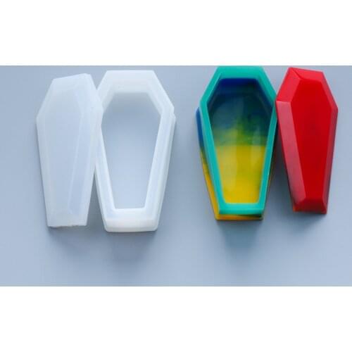 Bamala Coffin Box Resin Mold Crystal Epoxy Silicone Mold Jewelry Storage Box Coffin Shape Mirror Crafts Jewelry Making Supplies