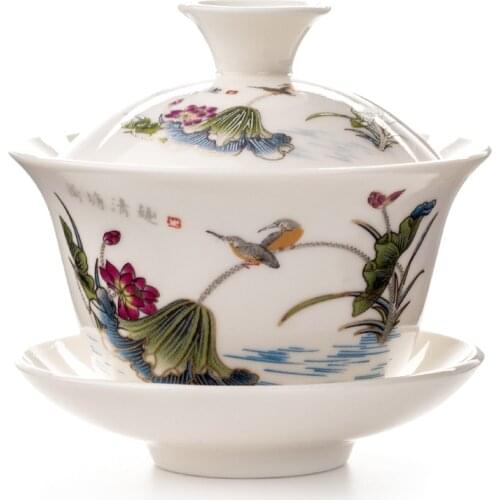 Gaiwan Tea Cup Tureen Teapot Chinese Traditional Kungfu Tea Pot Ceramic Tea Bowl Cup Porcelain Sancai Cup Tea Cup Sets D002