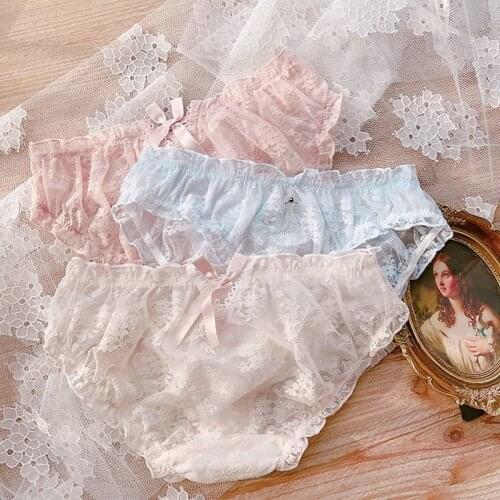 Kawaii Lingerie Sweet Underwear Women Lace Thong Panties Seamless Briefs Transparent Japanese Sexy Panty Cute Thing Lolita Style