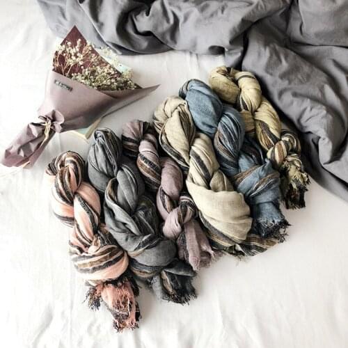 Kasure 2019 New Japanese Unisex Style Plaid Winter Scarf For Women Men Blends Cotton And Linen long womens scarves shawl