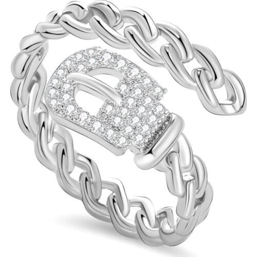 Gold Silver Color Hollow Belt Shape Open Rings for Women Fashion Love Zircon Jewelry Accessories Girl Gifts Adjustable Size