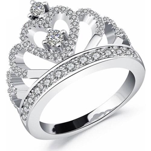 Fashion Luxury Hollow Crystal Rings For Women Engagement Ring Princess Crown Ring Jewelry Women Sweet Heart-shaped Rings Female