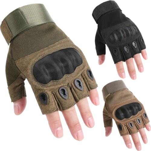 Lightweight Carbon Fiber Tactical Gloves Military Half Finger Shooting Anti-Skid Bicycle Hard Knuckle Combat Fingerless Gloves