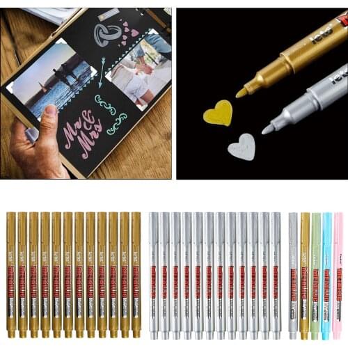 5/10pcs Paint Marker Pens Permanent Drawing Metallic Gold Silver Waterproof Marker Pens for Metal Glass Stone Black Paper