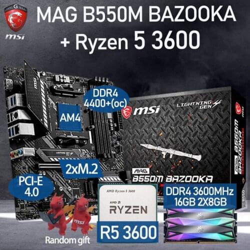 AM4 MSI MAG B550M BAZOOKA Motherboard Set+ AMD Ryzen 5 3600 Combo+DDR4 16Gb 3600MHz Ram M.2 PCI-E 4.0 Placa-Mãe Kit Desktop B550