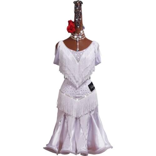 New Latin Dance Dress Women white Tassel Performance Competition Clothing Sexy Backless Club Dancer Singer Entertainer Dresses