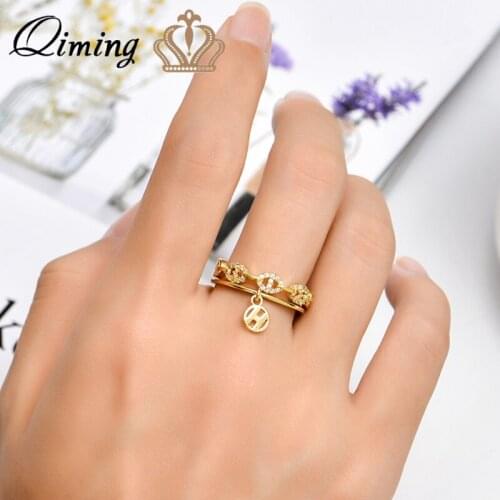 QIMING Luxury Stackable Opening Rings For Women Geometric Charm Gothic Jewelry Wedding Party Girls Sexy Finger Ring