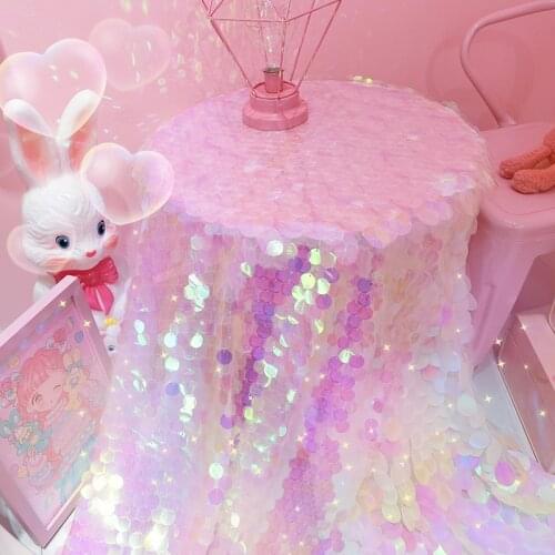 Cartoon Pink Sequined Shining Lacer Cloth Computer Laptop Mat Modern Home Party Decorative Tablecloth Cover for Girls
