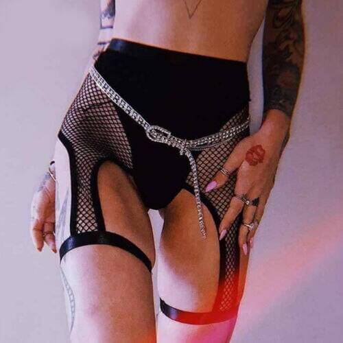 Womens Fish Net Shorts Ladies Mesh Cycling Shorts Fishnet Short Femme High Waist Hollow Out Skinny Black See Through Bottom