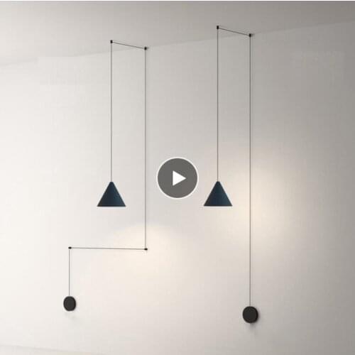 Modern Light Black Metal Long Wire Cone Shape Pendant Lamp Kitchen Room Island Hanging Lamp Bedside Suspension Lighting