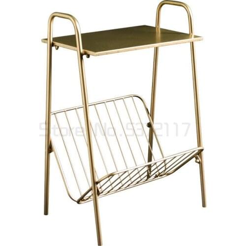 Modern Coffee End Side Table Golden For Home Living Room Sofa Side Tea Desk Iron Two Layers Bedside Magazine Storage Shelf