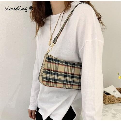 Plaid Women Bag Bolsas Luxury Designer Handbags Ladies Leather Handbags Messenger Purse Retro Baguette Tote 2020 Vintage Bags