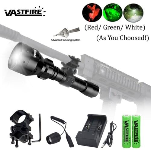 T50 Tactical Hunting Flashlight White/Green/Red 500 Yards UF-1405 XP-E2 Led Rifle Weapon Gun Light+Switch+Mount+18650+Charger