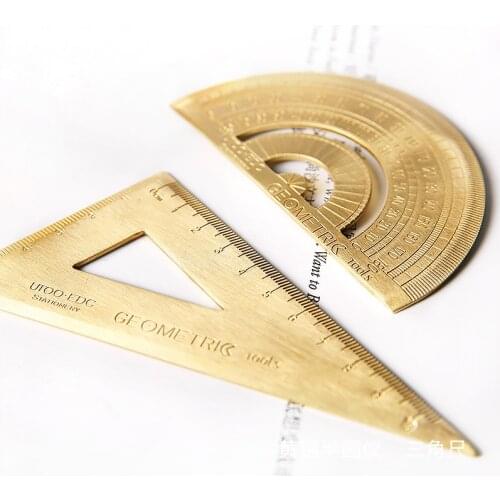 TUTU Vintage Brass Ruler Triangle Ruler Protractor Measure Tools, 12cm 15cm 18cm Ruler Kawaii Stationery Accessories H0432