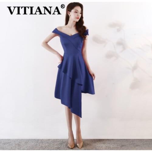 VITIANA Women Red Sexy Midi Dress Female Off Shoulder Host Elegant Asymmetrical Party Dresses Femme Noble Banquet White Vestidos