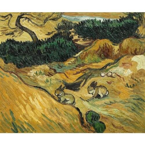High quality Oil painting Canvas Reproductions Two Rabbits by Van Gogh Painting hand painted