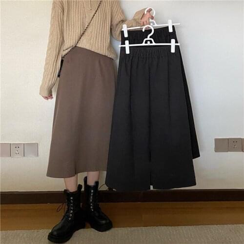 Womens Vintage Clothes Long Skirts Black Harajuku High Waist Streetwear 2021 fall winter Fashion Elastic Preppy Style Midi Skirt