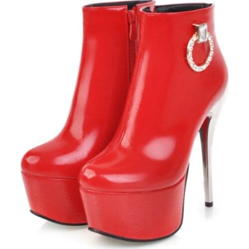 2021 Winter Boots Women Sexy High Heels Platform Ankle Boots For Women Fashion Red White Fetish Stripper Shoe Woman Big Size 48