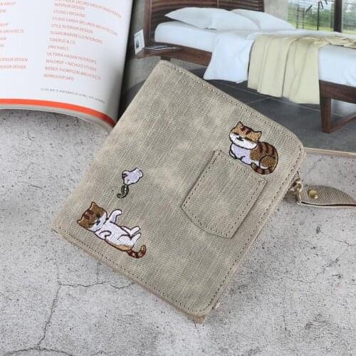 Women Wallets Money Bag Card Holder Girls Clutch Luxury Embroidery Cat Wallet Women Purse Coin Pocket Kawaii Leather