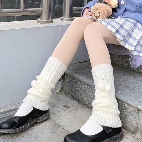 Winter Warm Foot Warmer Ladies Braided White Hair Ball Korean Cartoon Cute Lolita Knee High Socks Loose Original Christmas Gift