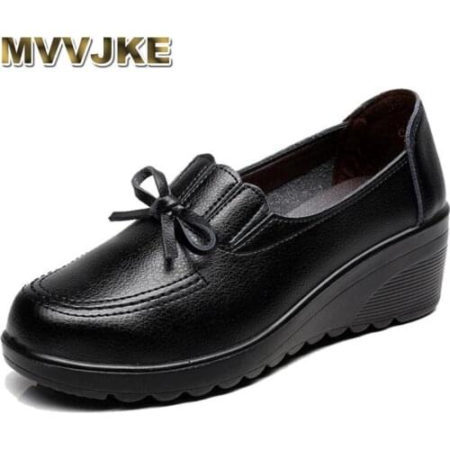 MVVJKEAutumn New Fashion Slip on Women High Heels Shoes Woman Wedges Leather Unique Comfortable Casual Shoes Women Pumps 35-41