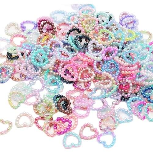 100pcs 10x11mm Heart Hollow Pearl Nail Charms ABS Loose Beads Nail Decorations DIY Garment Beads Crafts Jewelry Accessories