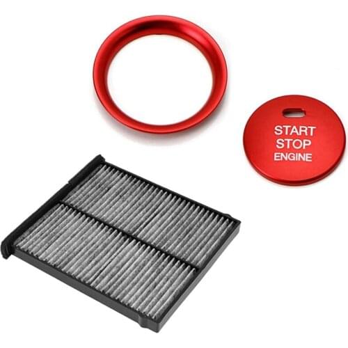 2 Set Car Accessories: 1 Set Keyless Engine Push Start Button Ring & 1 Pcs Air Filter Air Conditioning System Filter