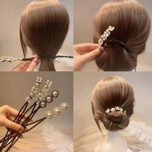 2021 Korean Shell Flower Pearl Simple Hair Bun Maker Temperament Hair Styling Tool Hair Accessories Wild Headdress Women