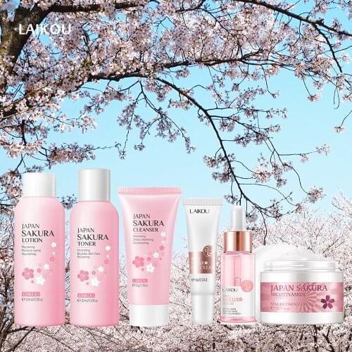 Cherry Blossoms 6Pcs Face Skin Care Repairing Anti-Aging Anti-Wrinkle Moisturizing Whitening Face Tonic Cream Set