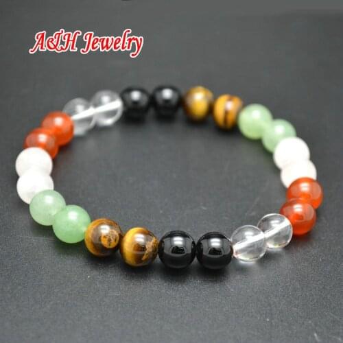 7.5'' Natural Semi-precious Stone 8mm Round Beads Black Green Transparency Brown Color Energy Women Bracelet 10pc/lot