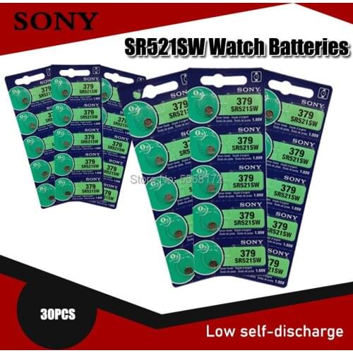 30PCS SONY Watch Battery 1.55V 379 SR521SW D379 SR63 V379 AG0 Silver oxide Button Coin Cell Batteries MADE IN JAPAN