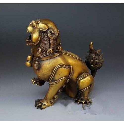 Artesanías de bronce antiguo grandes adornos de incienso de León de cobre horno de sándalo decorativos de antigüedad y coleccion