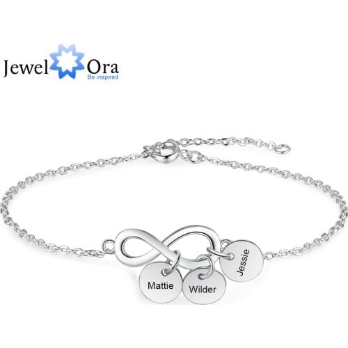 JewelOra Personalized Name Tag Charm Bracelets for Women Custom Engraved Infinity Bracelets Gift for Mother Anniversary Gifts