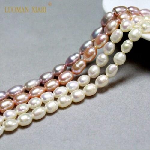 Wholesale AAA Natural Pearl Rice Shape Purple & White Freshwater Pearl Beads For Jewelry Making DIY Bracelet Necklace 5-6mm