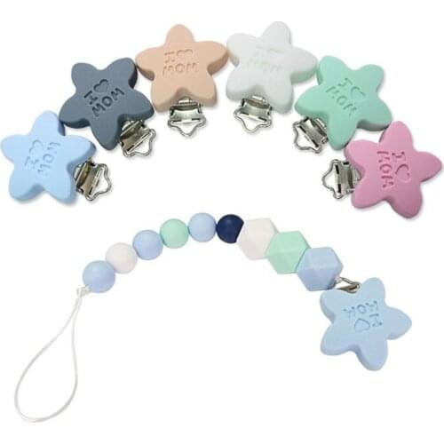 Baby Pacifier Clip Star Silicone Teether Safe Holder Saliva Towel Support Anti Fall Cute Clips Infant Feeding Dummy Soother Clip