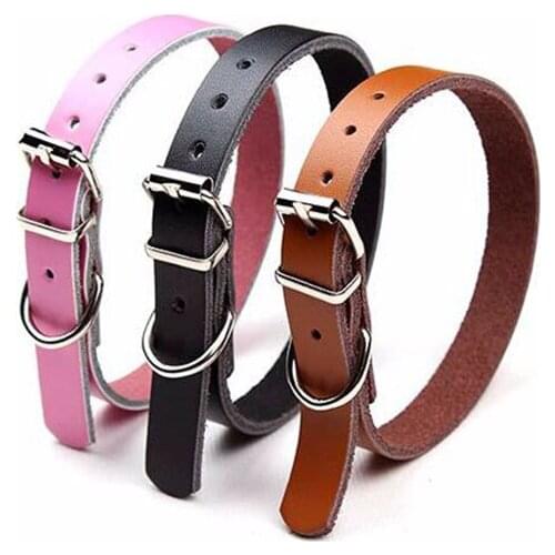 Pet Real Leather Pet Dog Collars Puppy Cat Necklaces Luxury Genuine Solid Leather Collar For Small Dog Puppy Collar 4 Colors