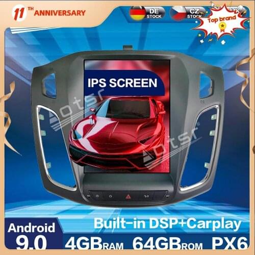 For Ford Focus 2013 - 2015 Android 9 Multimedia Tesla Screen PX6 4G+64GB Car Radio 2k Player Auto GPS Navigation DSP carplay WIF