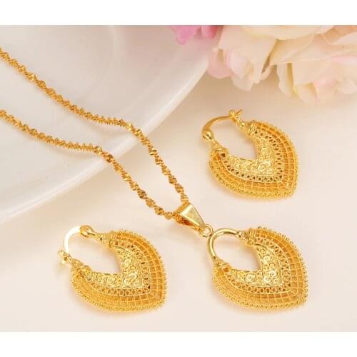 Dubai India Gold Women wedding gfirls Necklace Earrings Pendant Jewelry Sets Nigerian African Ethiopia Party DIY charms gift