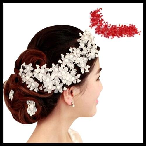 Elegant Headband Bridal Wedding Party Hair Accessories Female Headwrap Red Floral Handmade Bride Korean Headdress Frosted