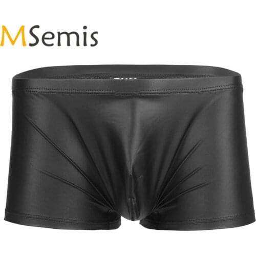 Fetish Swimwear Mens Swimming Truck Lingerie Boxer Swim Shorts Slim Cut Wetlook Leather Swimsuit Bulge Pouch Latex Underwear