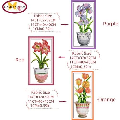 GG Red Flower Stamped Cross Stitch Kits 11ct 14ct Embroidery Set Joy Sunday Chrinese Counted Cross Stitch Pattern for Home Decor