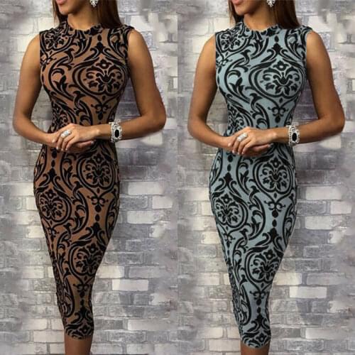 Hirigin Elegant Fashion Summer Women Sexy Bodycon Dress Sleeveless Evening Party Formal Midi Dress