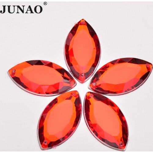 JUNAO 20x40mm Red Color Sewing Big Rhinestone Horse Eye Crystal Applique Flat Back Acrylic Gems Sewn Strass Crystal For Clothing