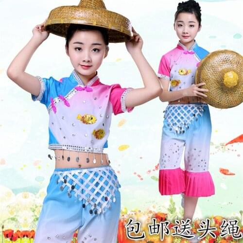 Chinese Yangko Dance Costume for Stage Oriental New Year Yangko Dancewear for The Party Kids National Fan Dance Outfit 90