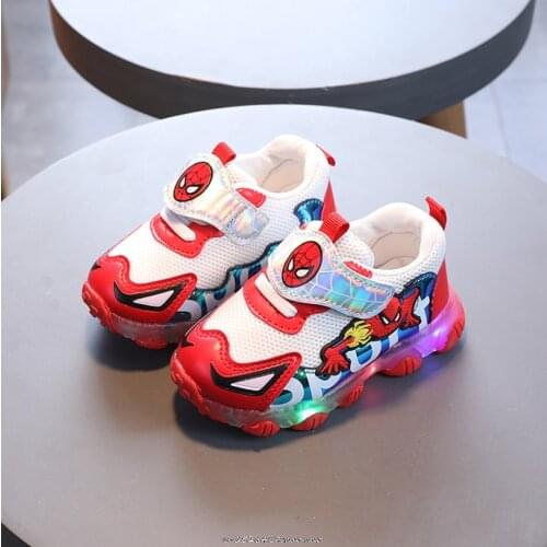 Disney Spiderman Cool Children Casual Shoes Hot Sales Leisure Baby Girls Boys Shoes LED Lighted Kids Sneakers Infant Tennis